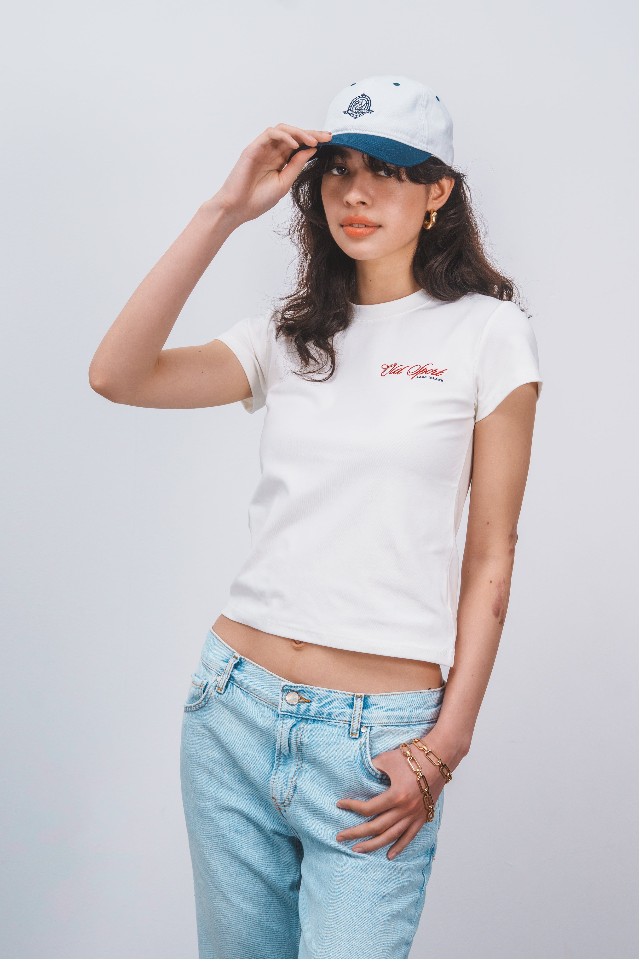 Old Sportロゴ刺繍Tシャツ WHITE