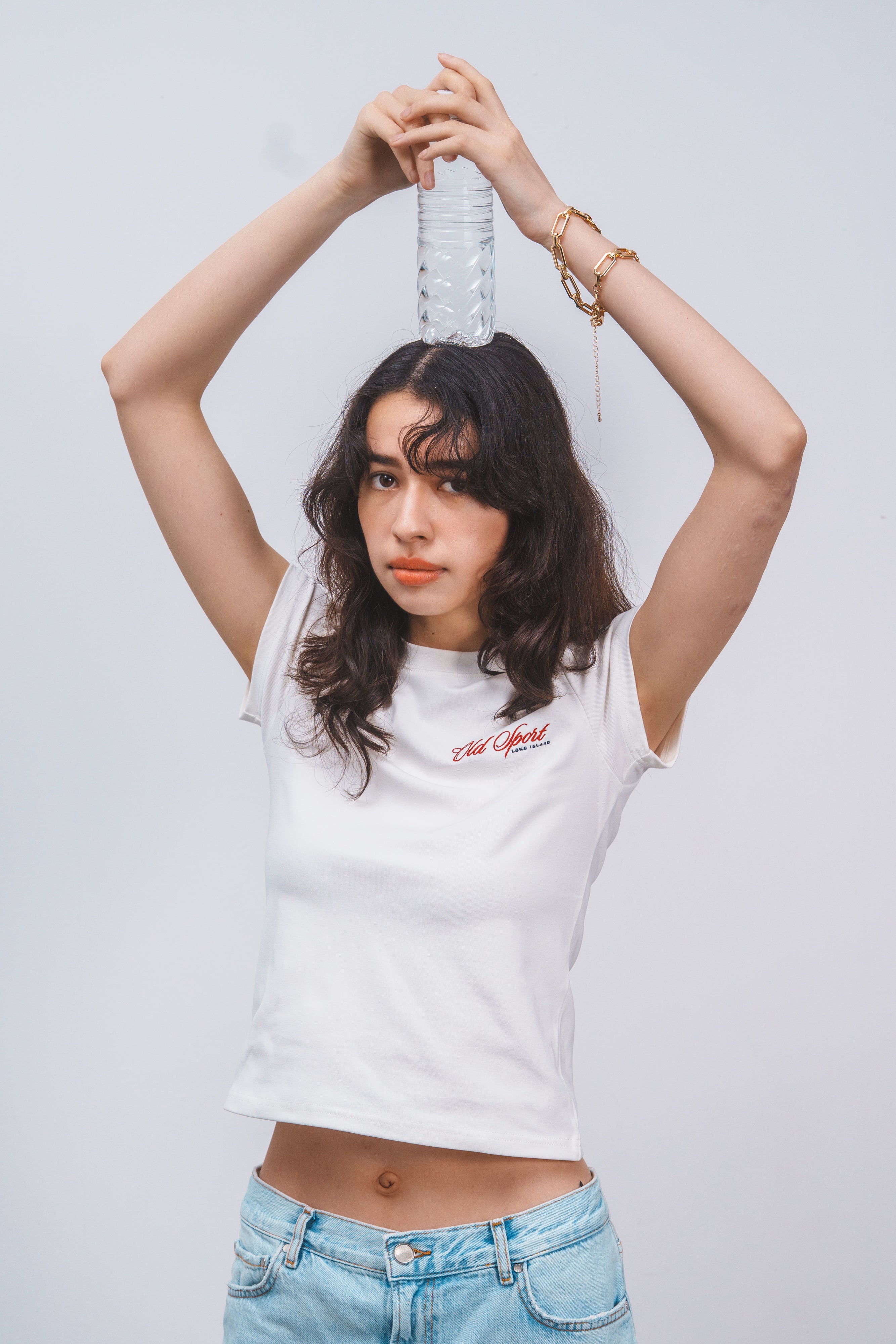 Old Sportロゴ刺繍Tシャツ WHITE