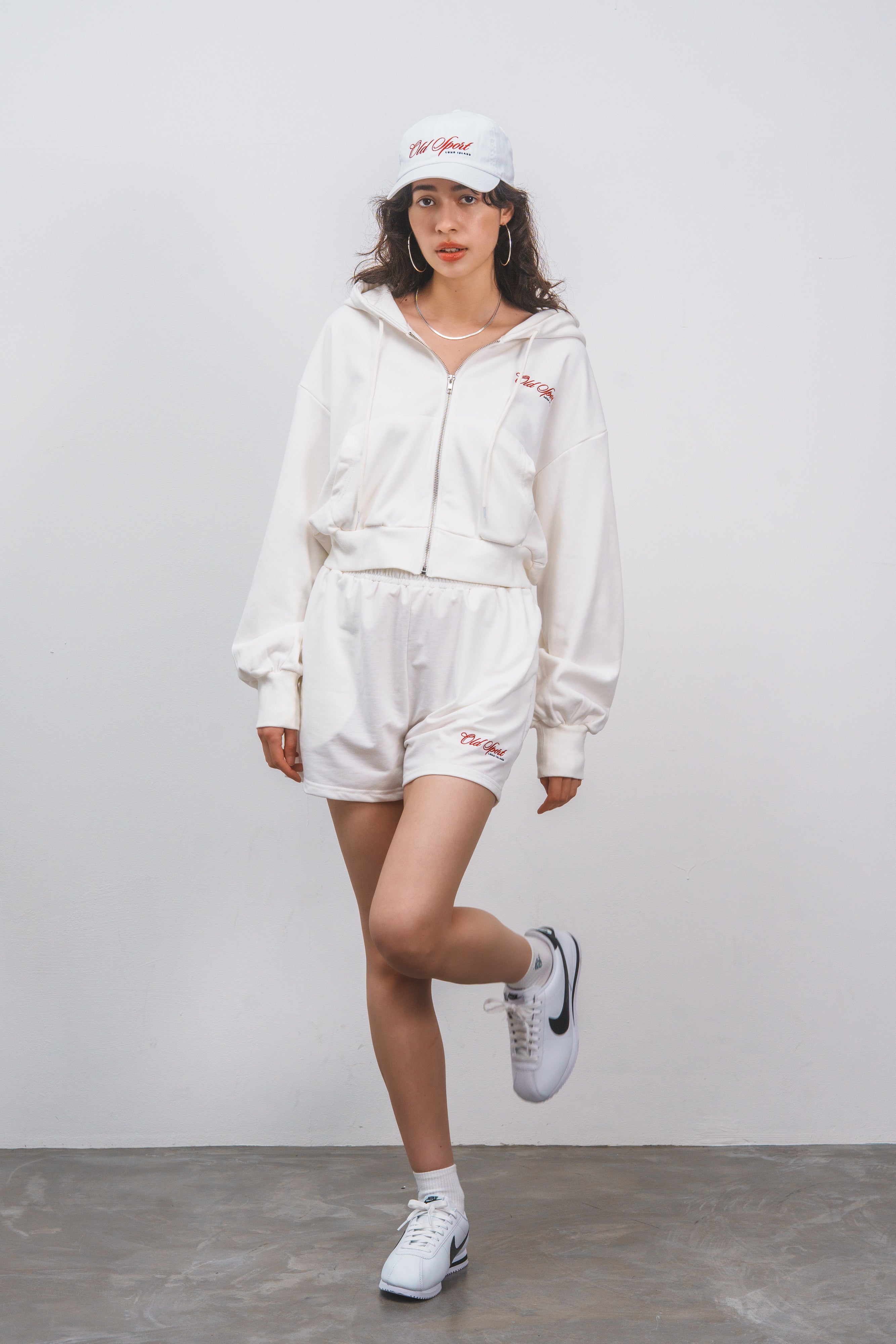 Old Sportロゴ刺繍ジップパーカー WHITE