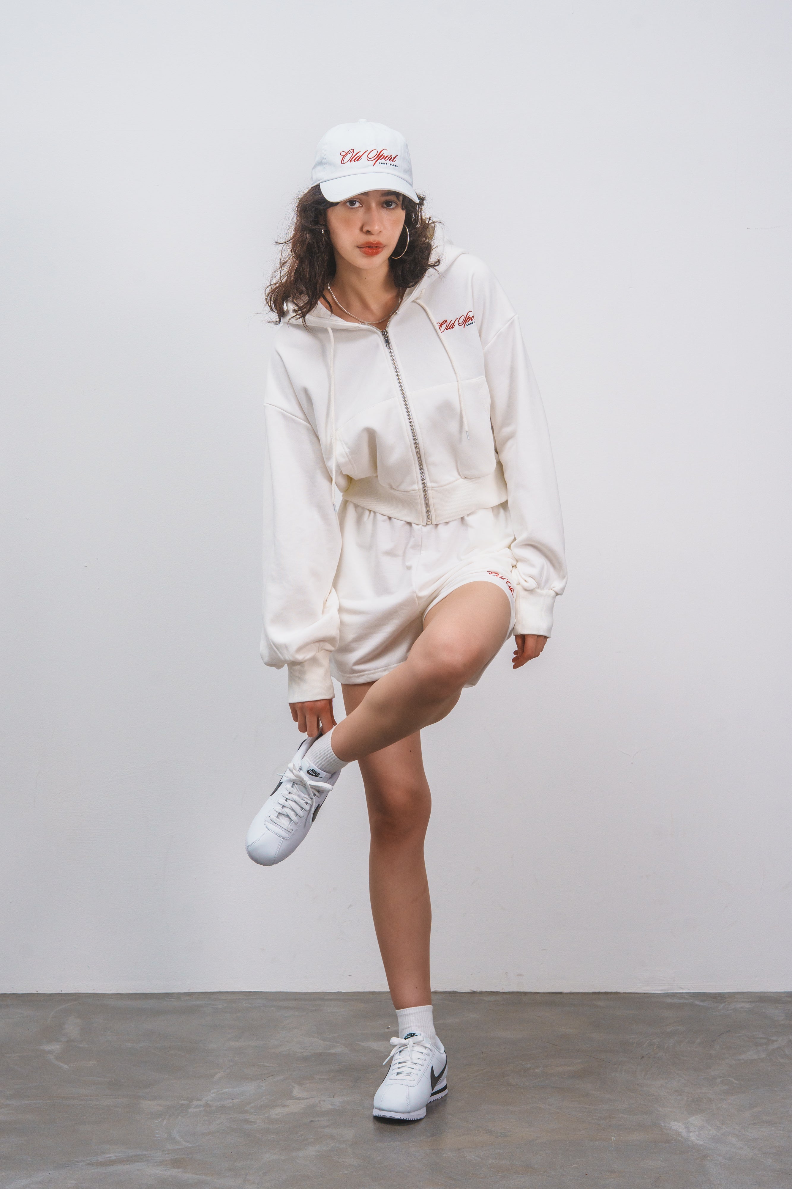 Old Sportロゴ刺繍ジップパーカー WHITE