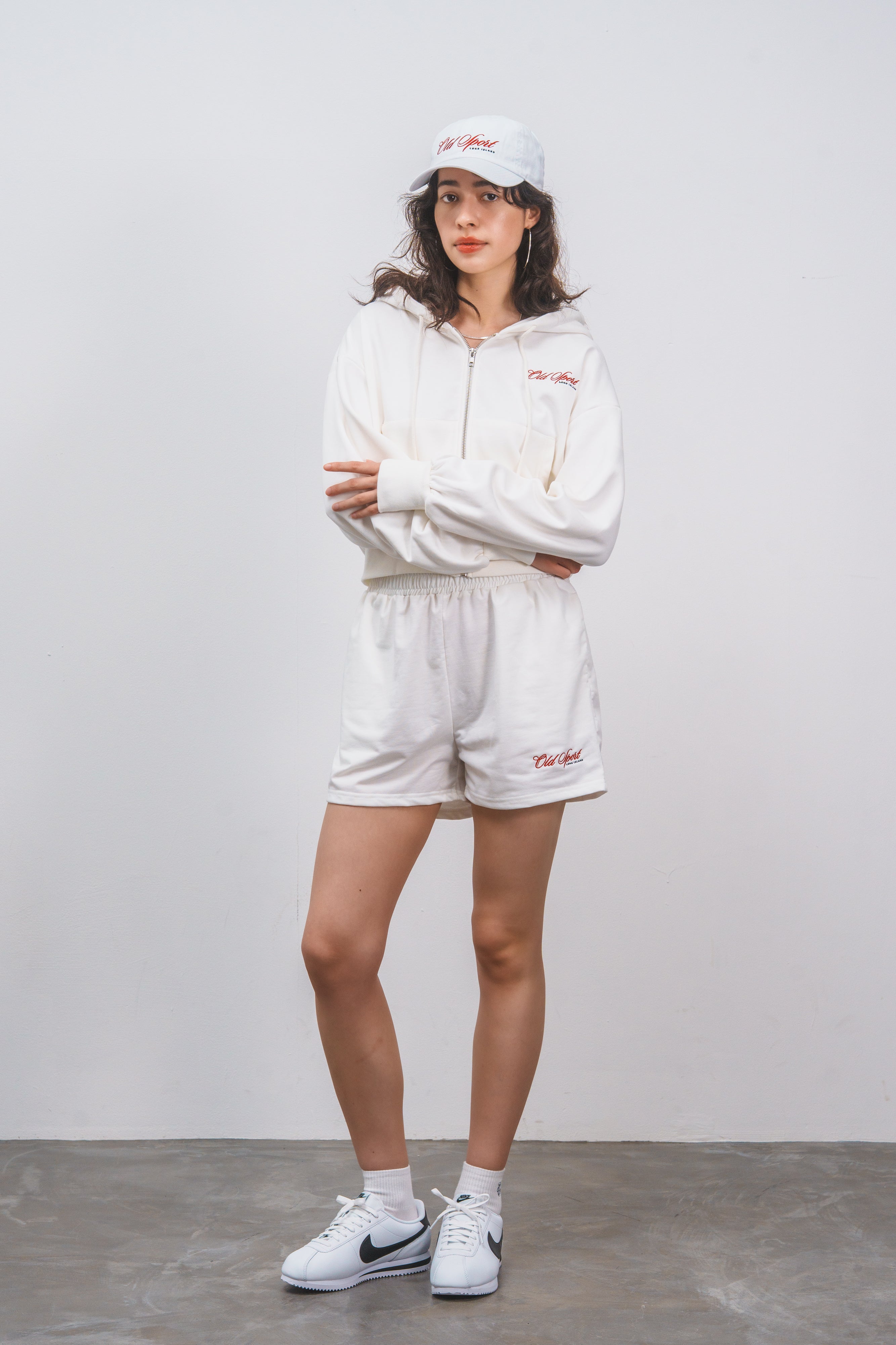 Old Sportロゴ刺繍ジップパーカー WHITE