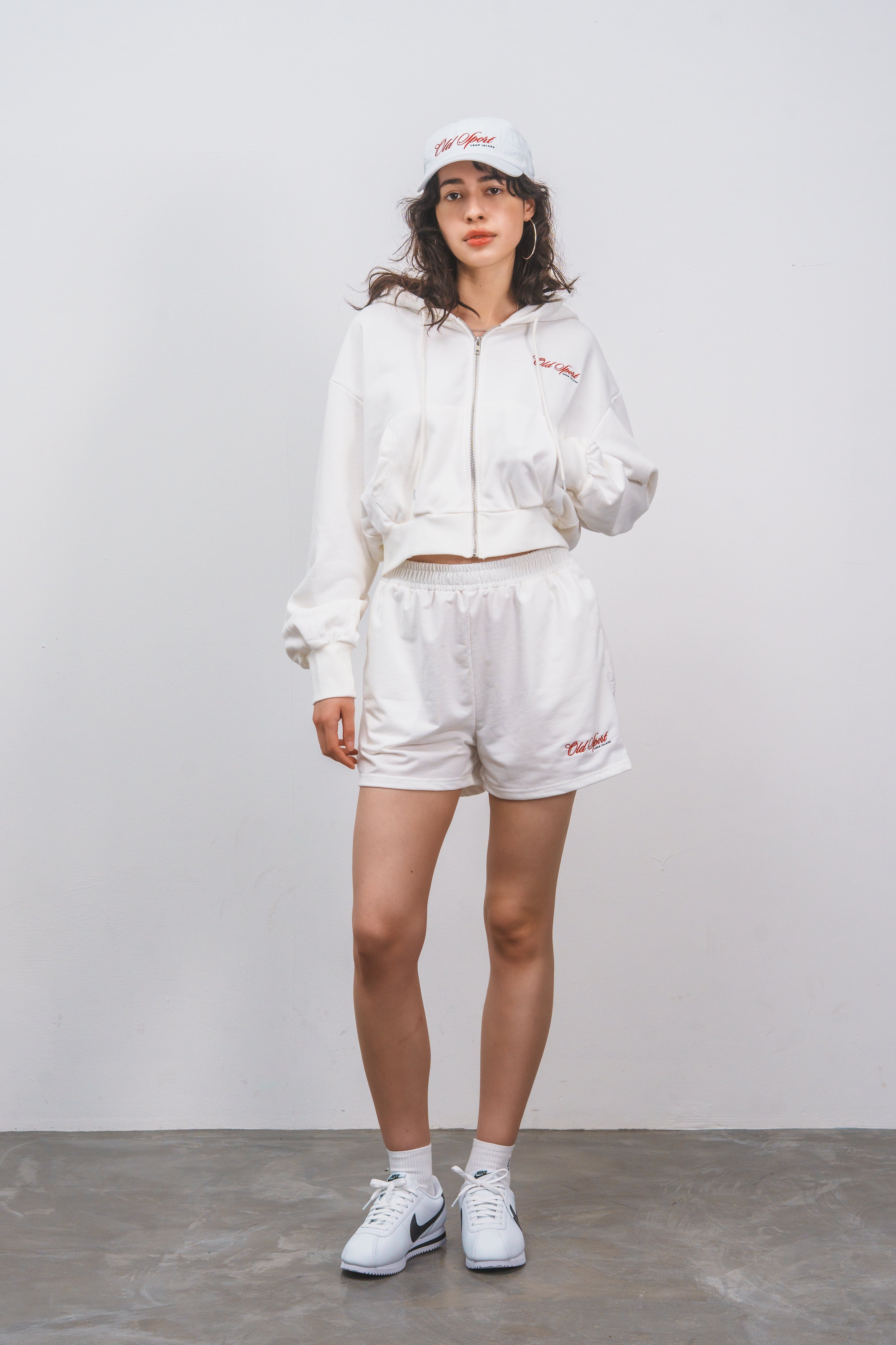 Old Sportロゴ刺繍ジップパーカー WHITE
