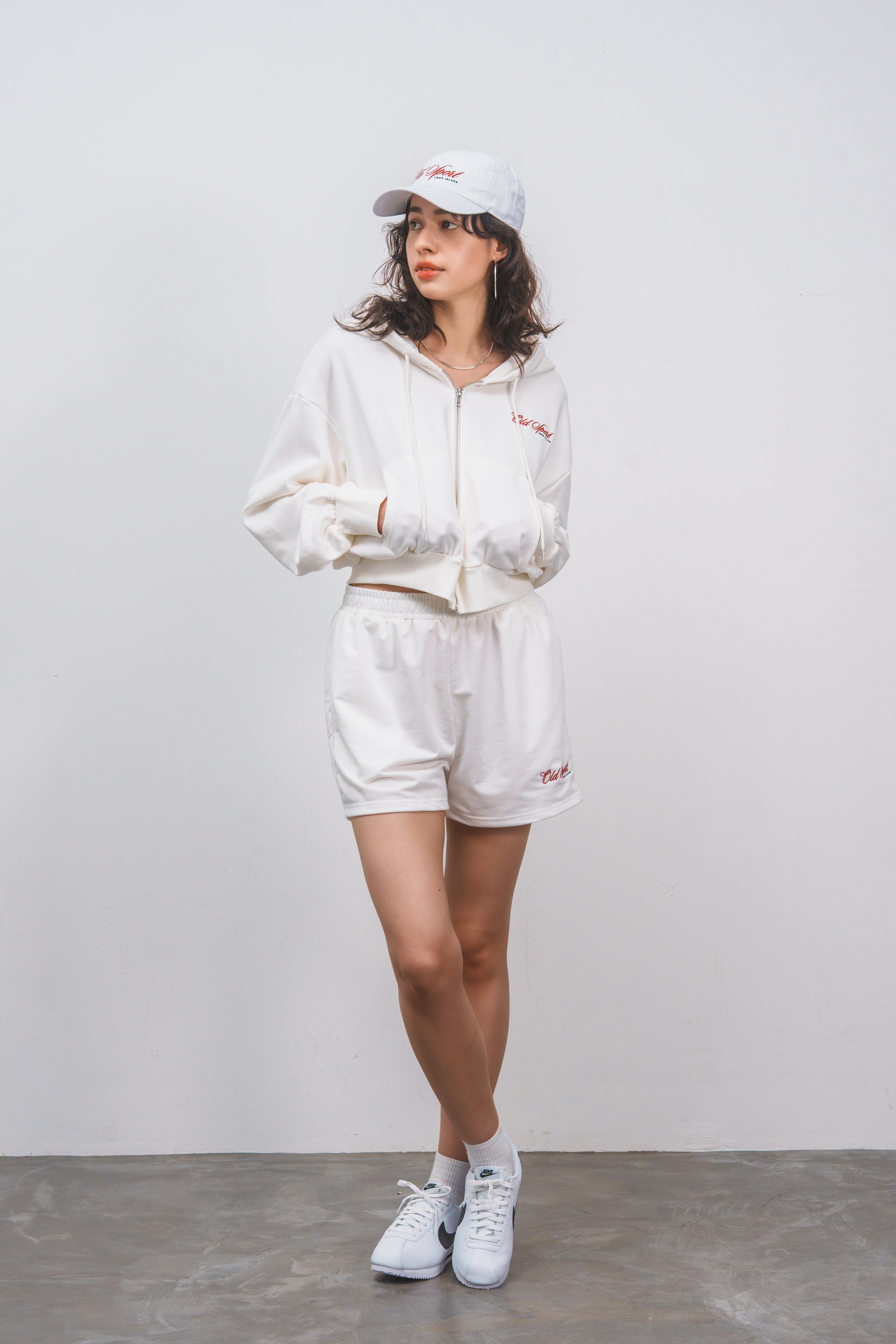 Old Sportロゴ刺繍ジップパーカー WHITE
