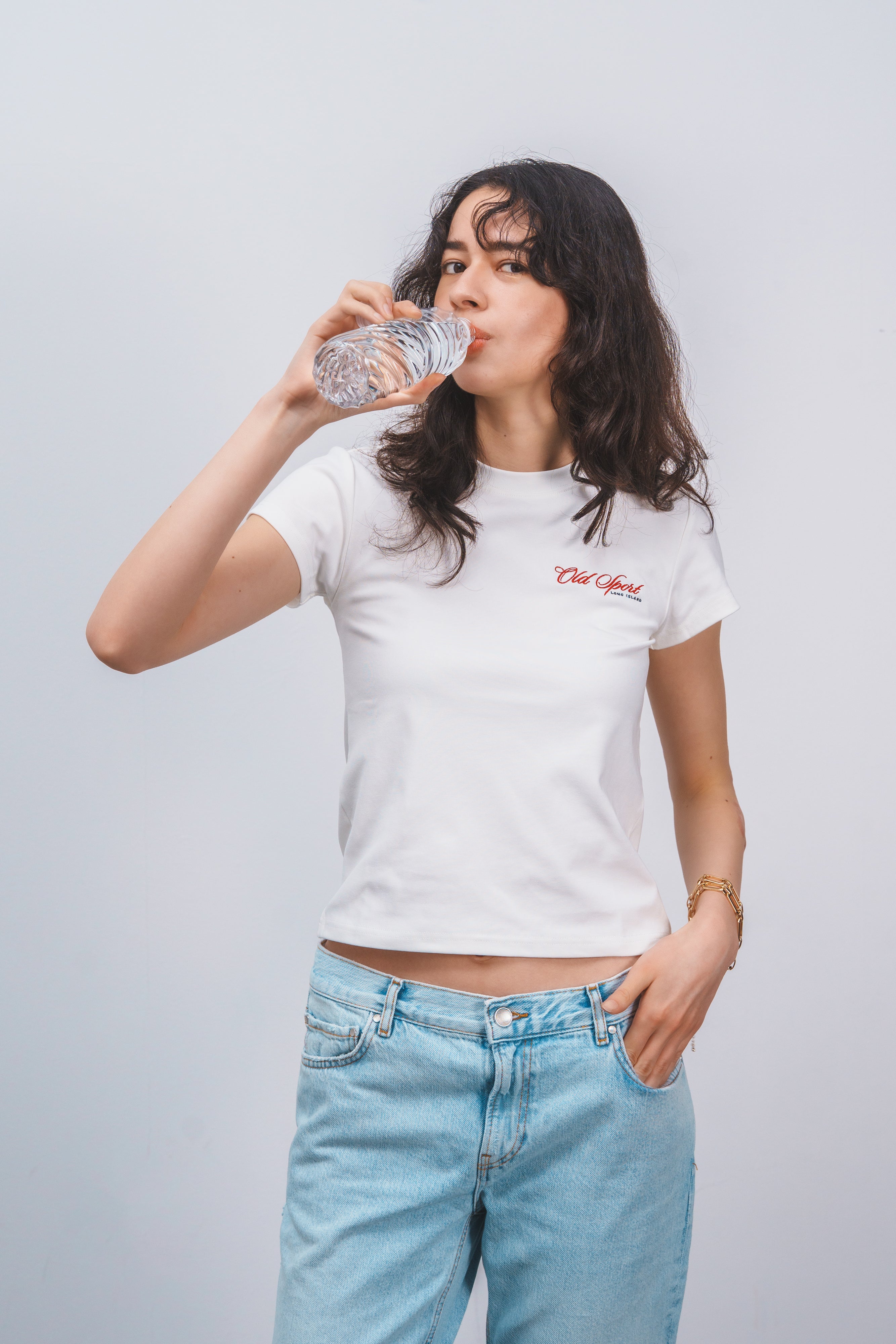 Old Sportロゴ刺繍Tシャツ WHITE