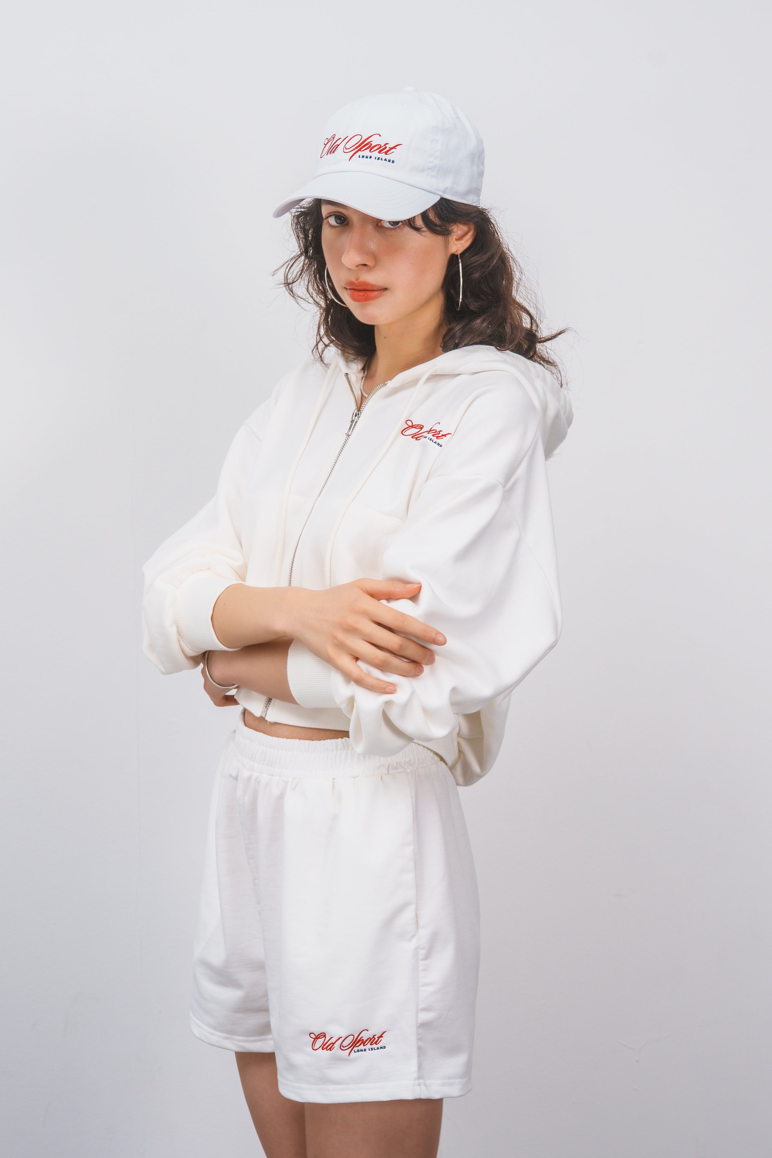 Old Sportロゴ刺繍ジップパーカー WHITE