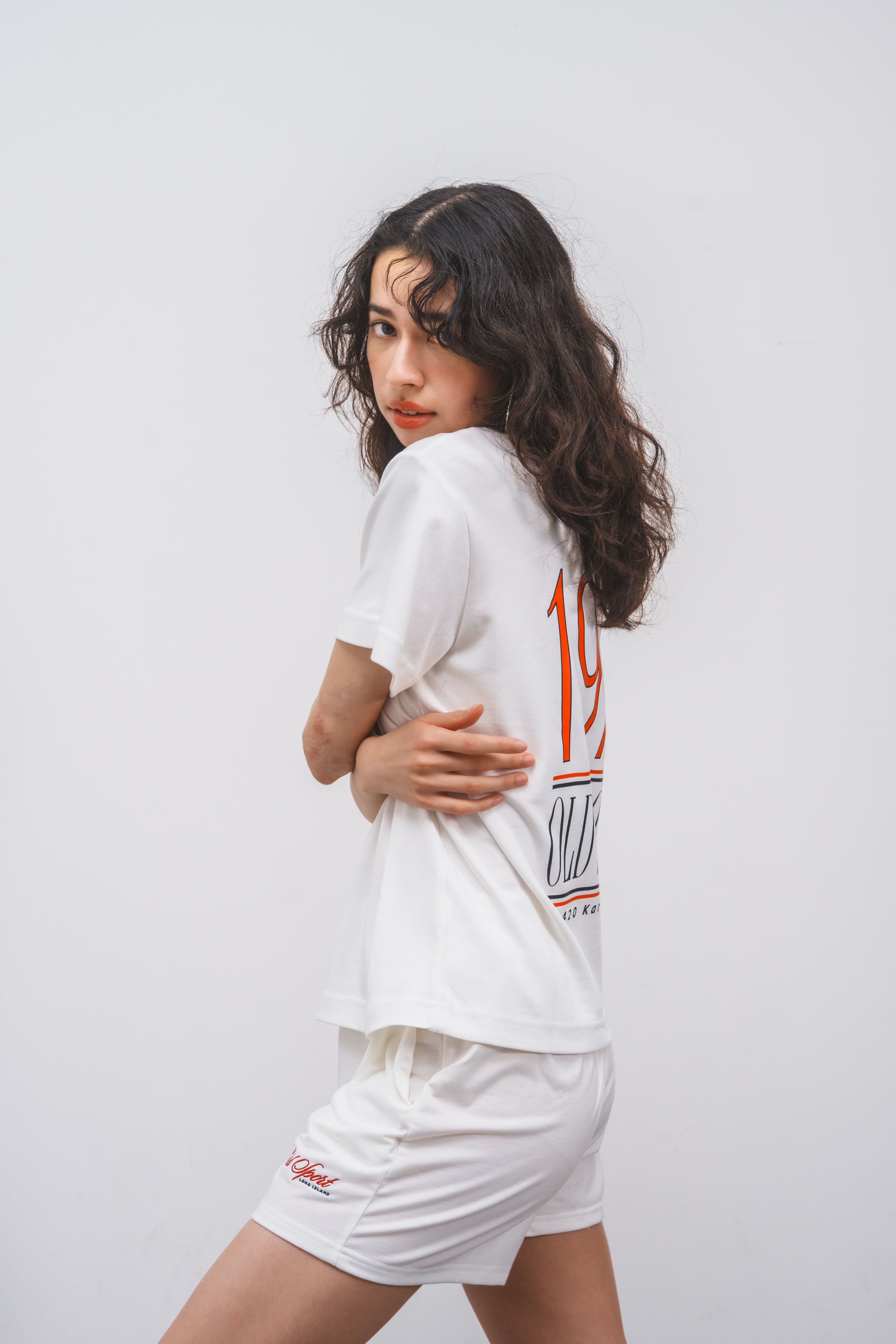 Old Sportロゴ刺繍ショートパンツ WHITE