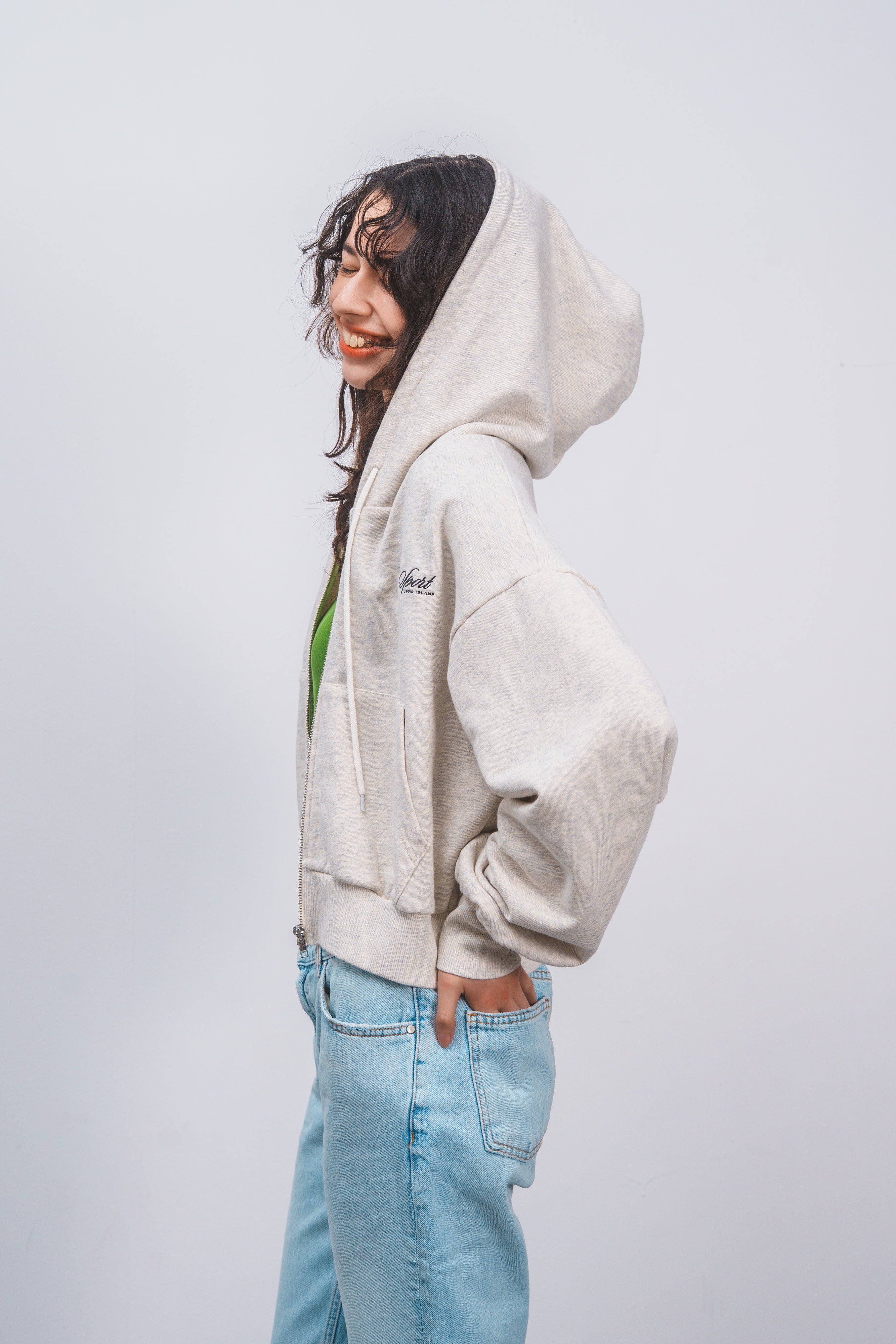 Old Sportロゴ刺繍ジップパーカー LGRAY