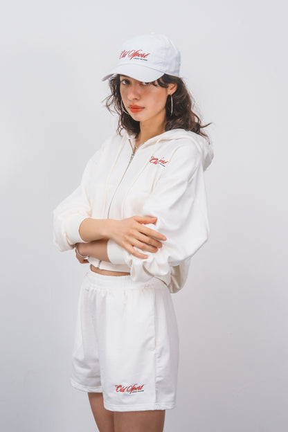 Old Sportロゴ刺繍ジップパーカー　WHITE