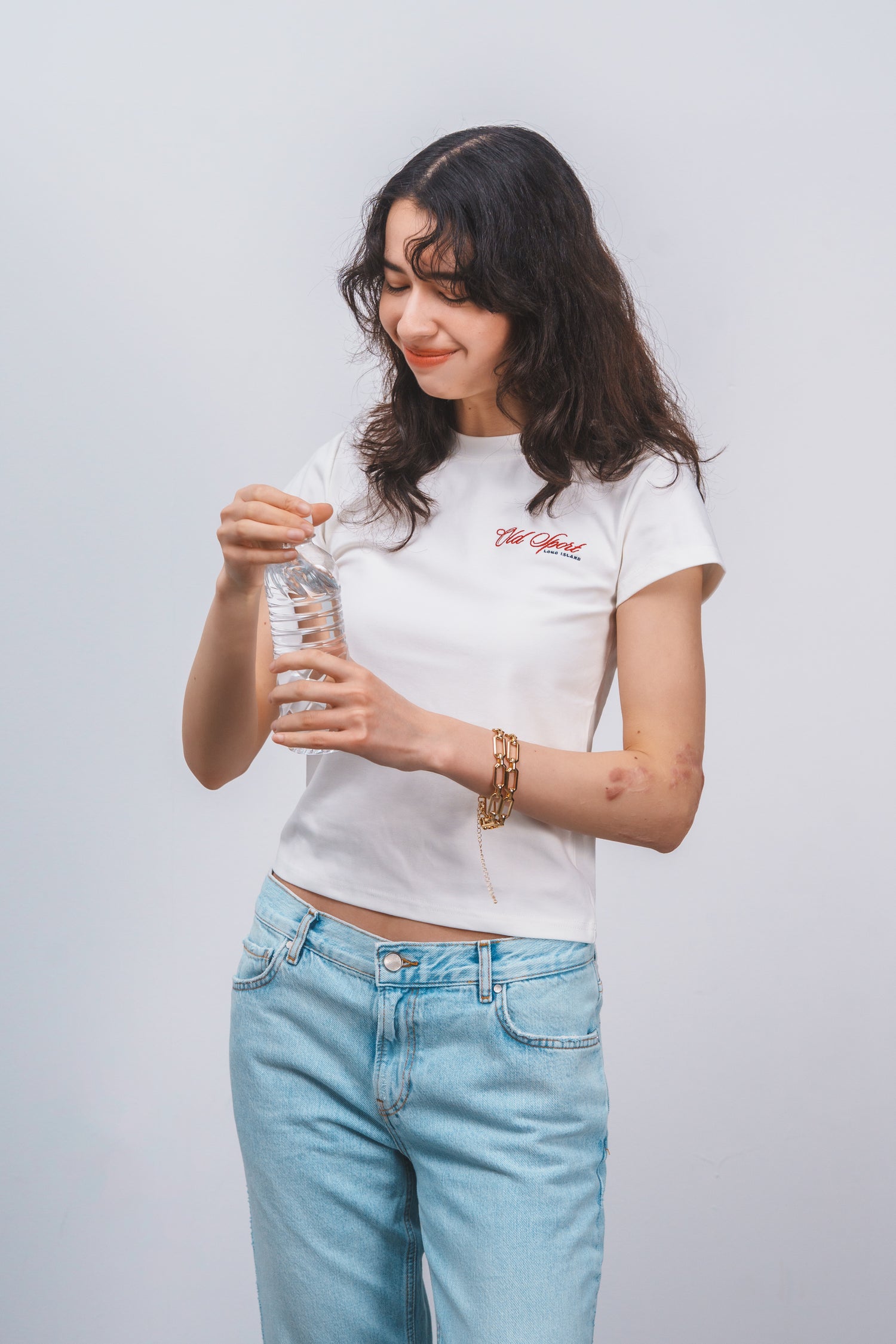 Old Sportロゴ刺繍Tシャツ　WHITE