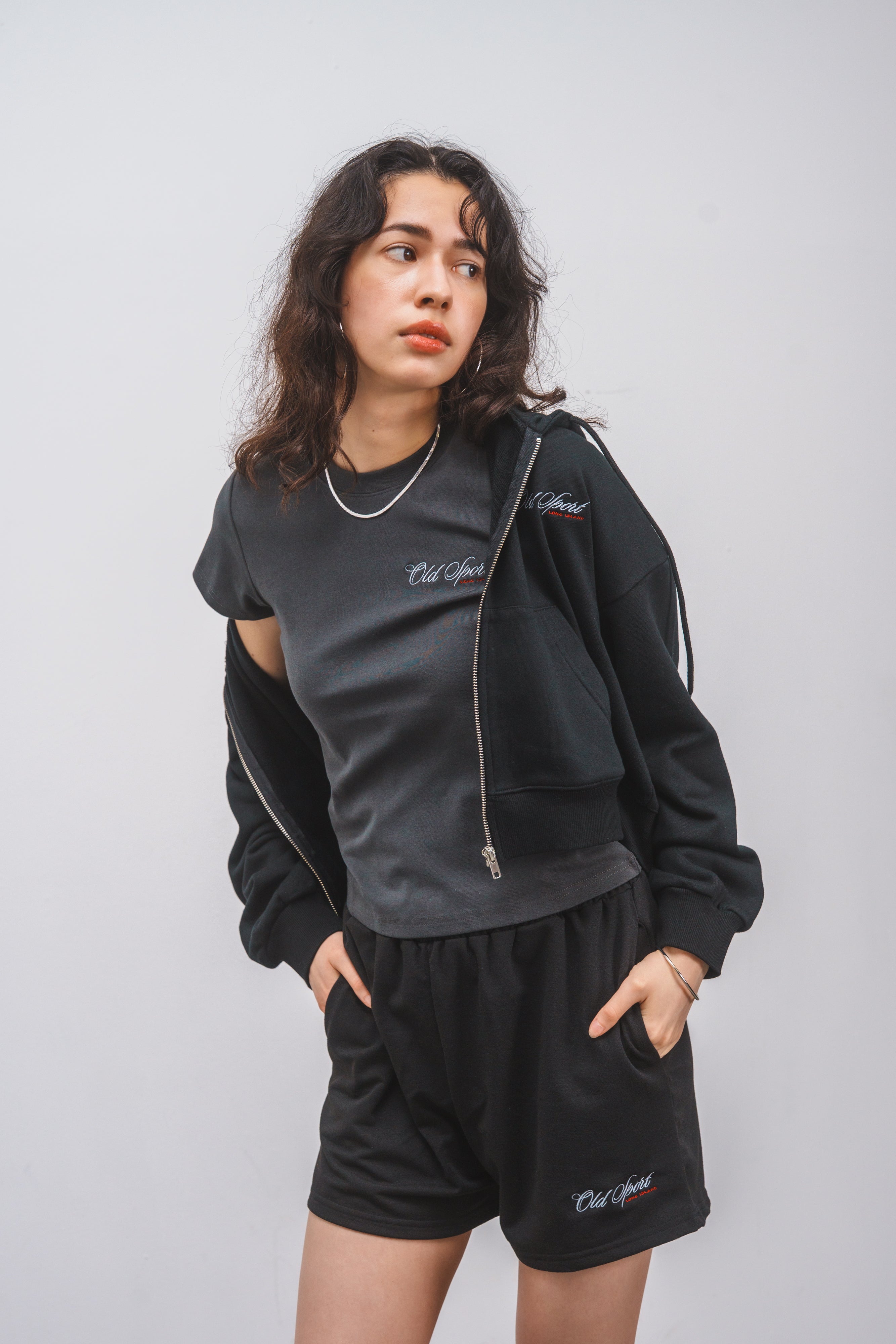 Old Sportロゴ刺繍ショートパンツ BLACK