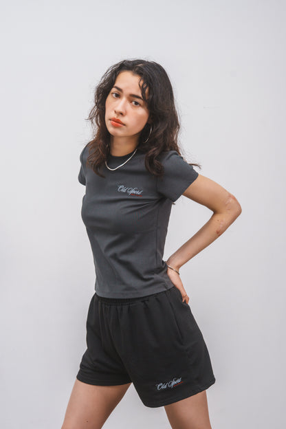 Old Sportロゴ刺繍Tシャツ　CHARCOAL